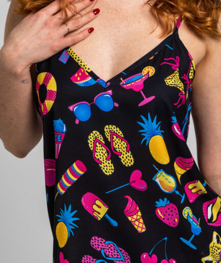 Vestido lencero negro con estampado veraniego Summer time - Lolina