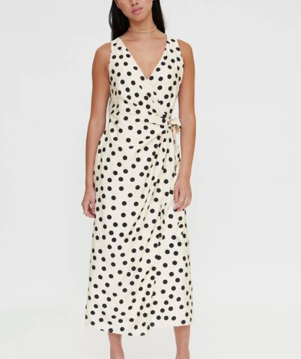 Vestido midi con estampado polka dots blanco y negro - Wild Pony
