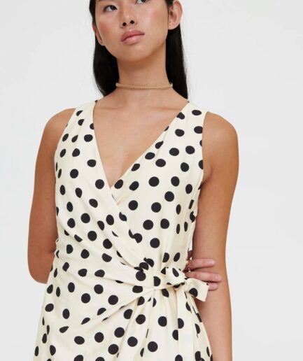 Vestido midi con estampado polka dots blanco y negro - Wild Pony