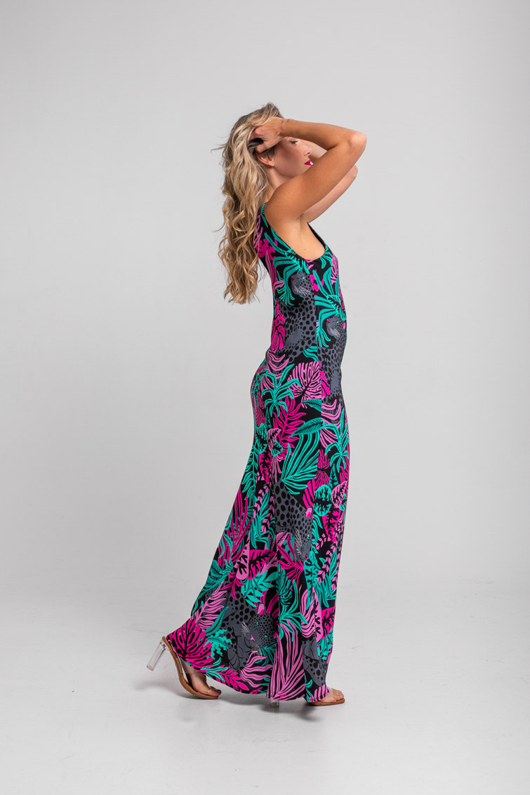 Vestido midi cremallera de hojas y panteras Nocturna - Lolina (2) Vestido midi cremallera de hojas y panteras Nocturna - Lolina