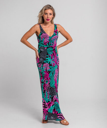 Vestido midi cremallera de hojas y panteras Nocturna - Lolina