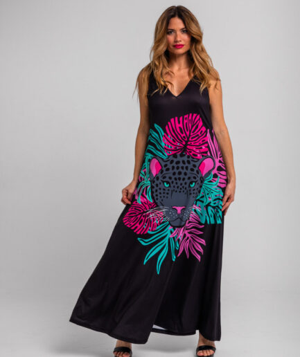 Vestido tirantes de hojas y panteras Nocturna - Lolina