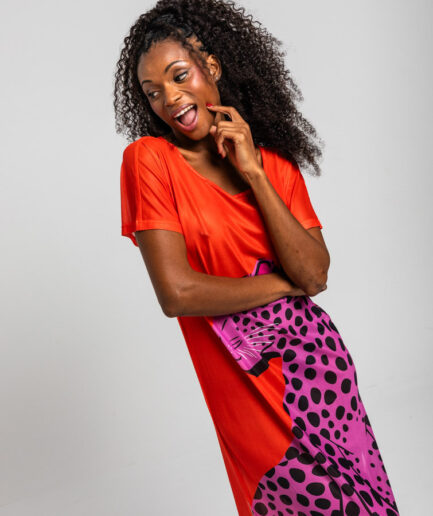 Vestido tul camiseta largo naranja y pantera Pink Panther - Lolina