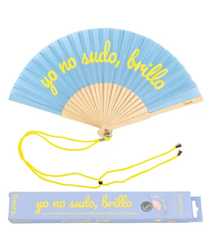 Abanico “yo no sudo, brillo” azul (brilla en la oscuridad)