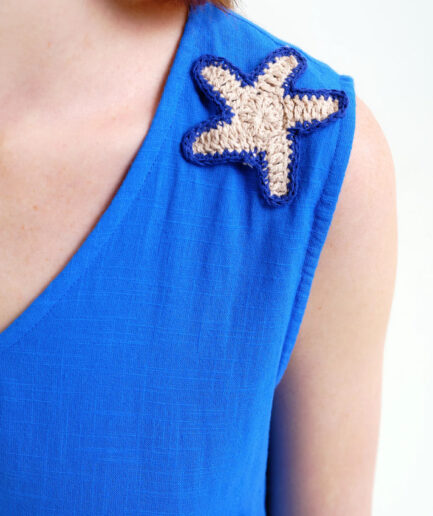 Vestido corto 100% algodón azul marino con apliques de estrellas - Compañía Fantástica
