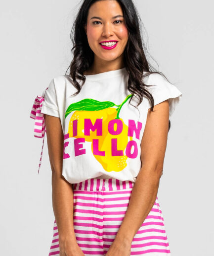Camiseta lazada blanca con texto limoncello - Limoncello Lolina