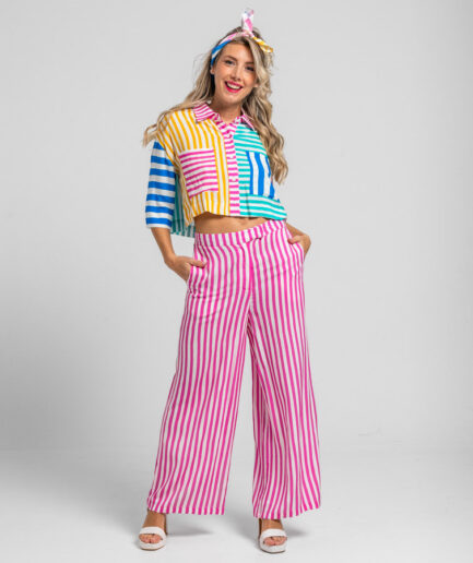 PANTALÓN CULOTTE DE RAYAS BLANCAS Y ROSAS - LIMONCELLO