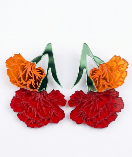 Pendientes claveles rojo y naranja perfectos para complementar tu vestido de flamenca