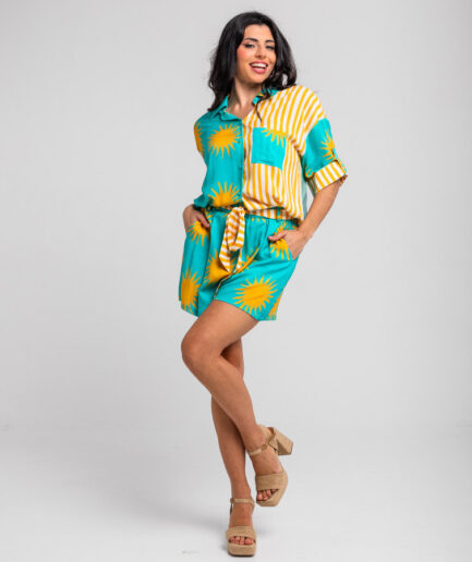 SHORT LAZADA TURQUESA Y SOLES AMARILLOS - OH SOLE MÍO