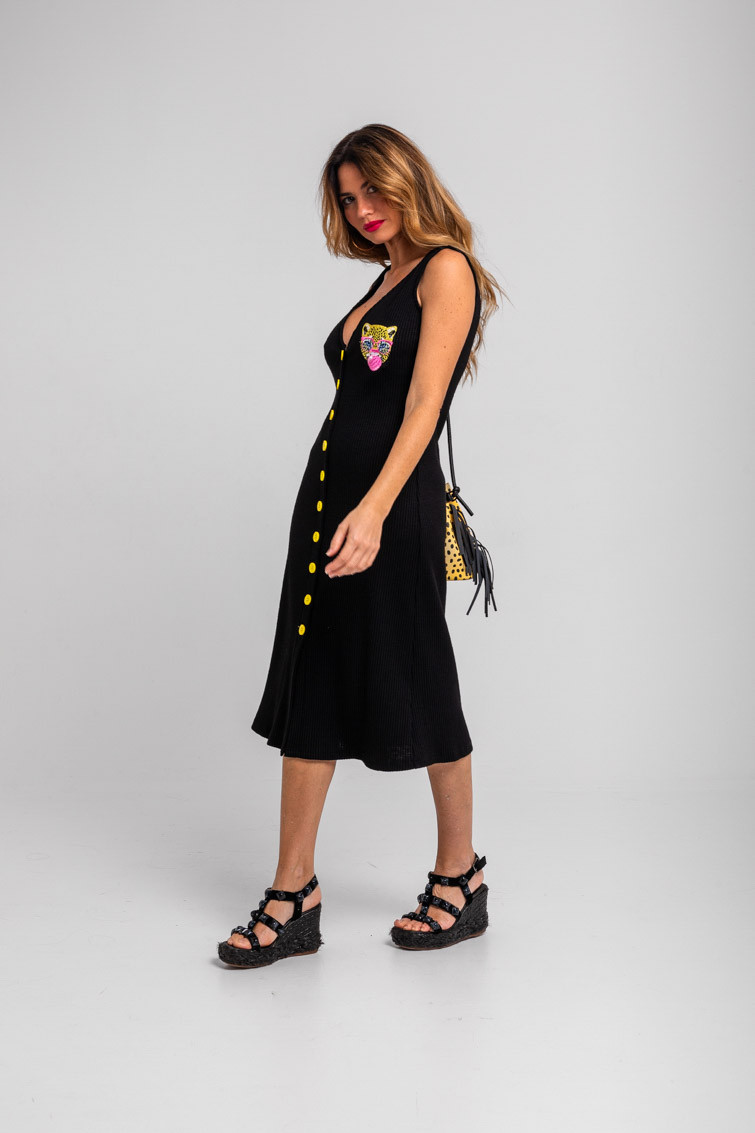 vestido-midi-canale-sin-mangas-abotonado-negro-con-pantera-lets-go-to-the-beach-3