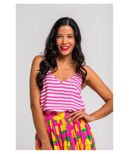 BLUSA LENCERA DE RAYAS BLANCAS Y ROSAS - LIMONCELLO