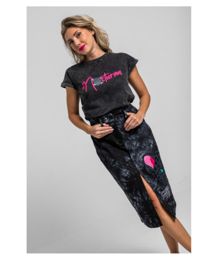 FALDA MIDI JEANS TIE DYE CON PANTERA - NOCTURNA