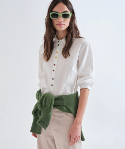 Camisa 100% algodón blanca con botones joyas multicolor - Compañía Fantástica