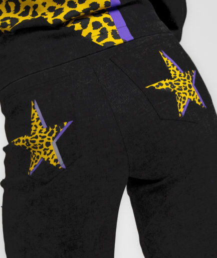 Pantalón jeans tiro alto pernera ancha - Lolina. BRILLANDO