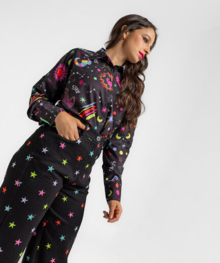 Pantalón jeans tiro alto pernera ancha - Lolina. STARS