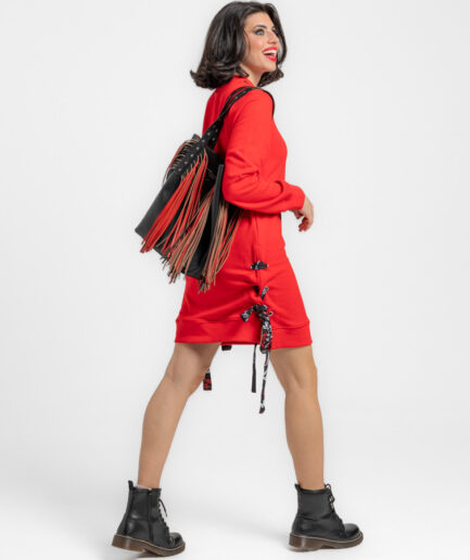Vestido sudadera con ojales y lazada lateral - Lolina. ROCK AND ROLL