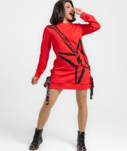 Vestido sudadera con ojales y lazada lateral - Lolina. ROCK AND ROLL