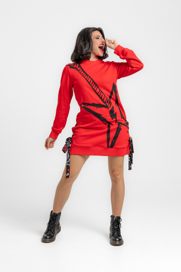 Vestido sudadera con ojales y lazada lateral - Lolina. ROCK AND ROLL Vestido sudadera con ojales y lazada lateral - Lolina. ROCK AND ROLL