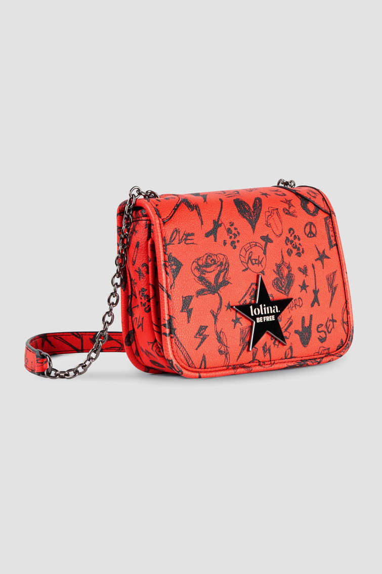 Bolso pequeño bandolera con asa de cadena y estrella - Lolina. ROCK AND ROLL (2) Bolso pequeño bandolera con asa de cadena y estrella - Lolina. ROCK AND ROLL